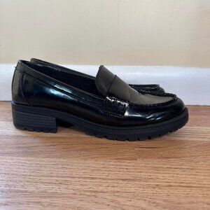 Faux Leather Chunky Heel Loafers